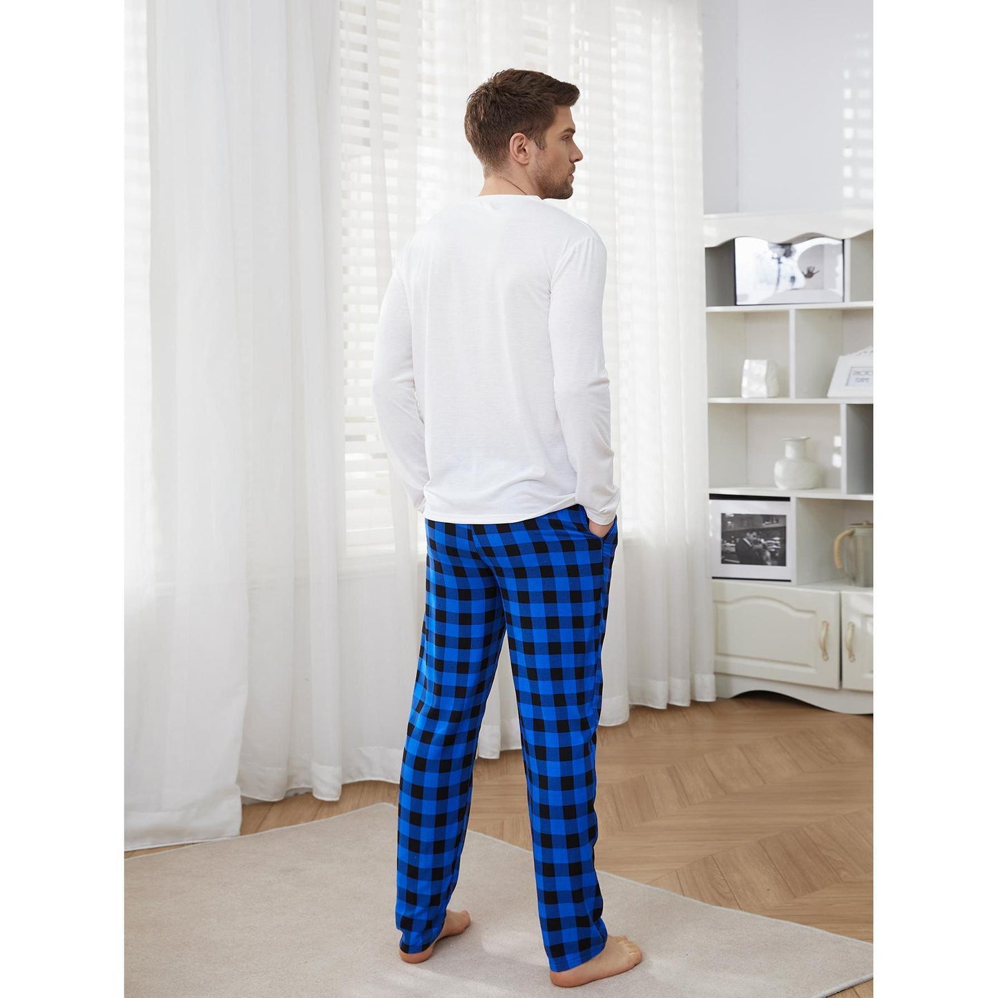 Menzstyle Men’s Plaid Long Sleeve Pajama Set