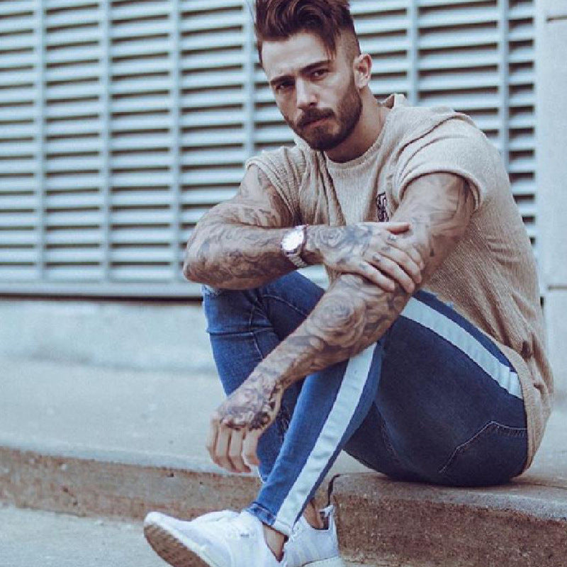 Menz style Small Feet Zipper Ripped Jeans Men’s Fashion Denim
