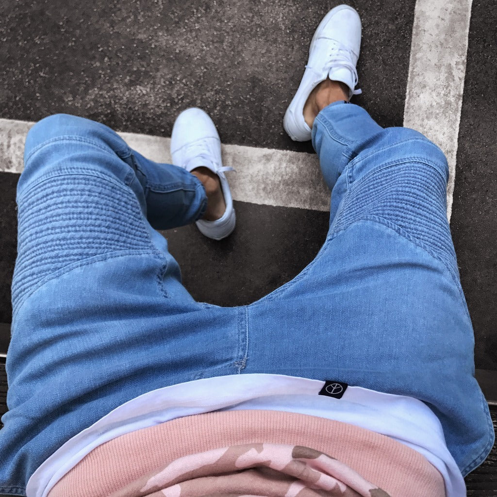 Menzstyle Light Blue Skinny Jeans for Men Explosive Fashion Denim