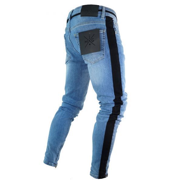 Menzstyle Men's Small Feet Zipper Ripped Denim Jeans – Trendy Slim Fit