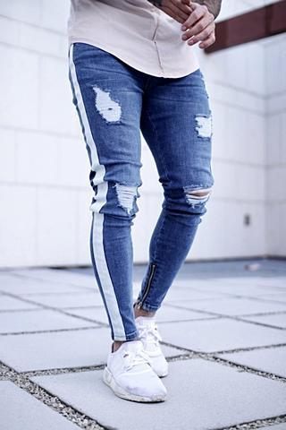 Menz style Small Feet Zipper Ripped Jeans  Men’s Fashion Denim