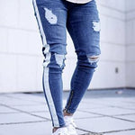 Menzstyle Men's Small Feet Zipper Ripped Denim Jeans – Trendy Slim Fit