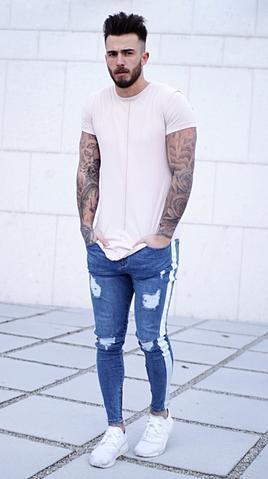 Menz style Small Feet Zipper Ripped Jeans  Men’s Fashion Denim
