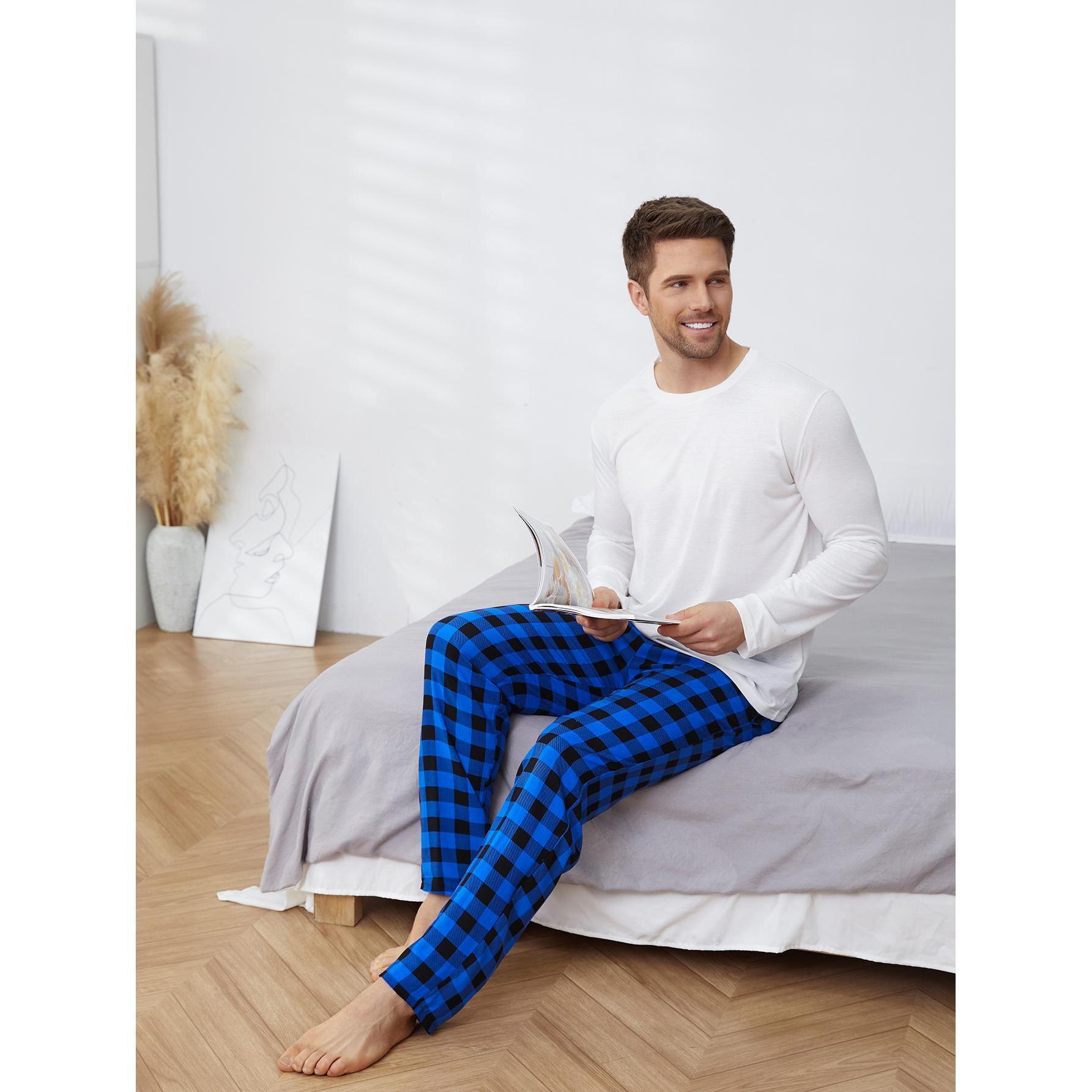Menzstyle  Men’s Plaid Long Sleeve Pajama Set