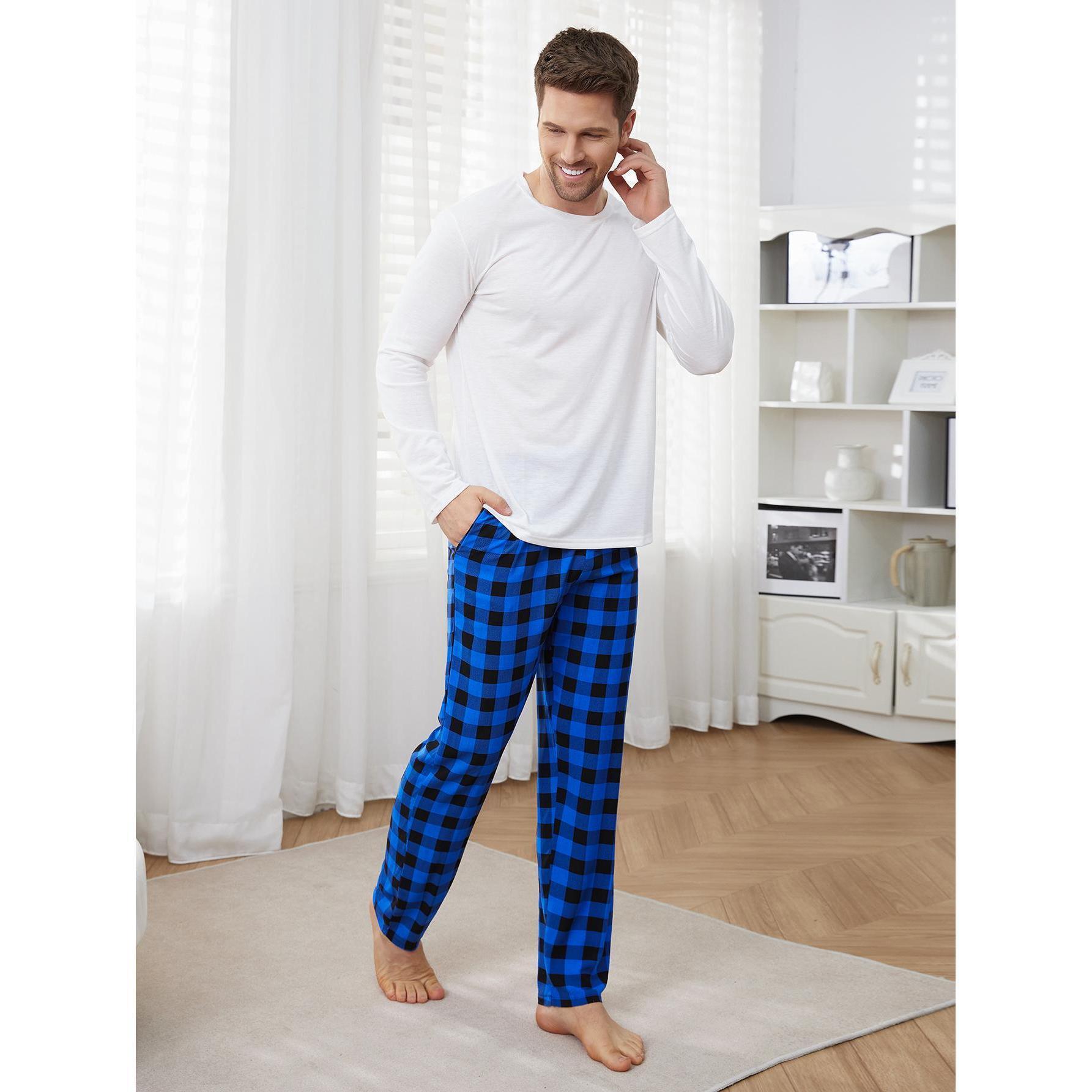 Menzstyle Men’s Plaid Long Sleeve Pajama Set